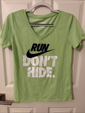 Nike Light Green V-Neck Tee with Black and White Graphic